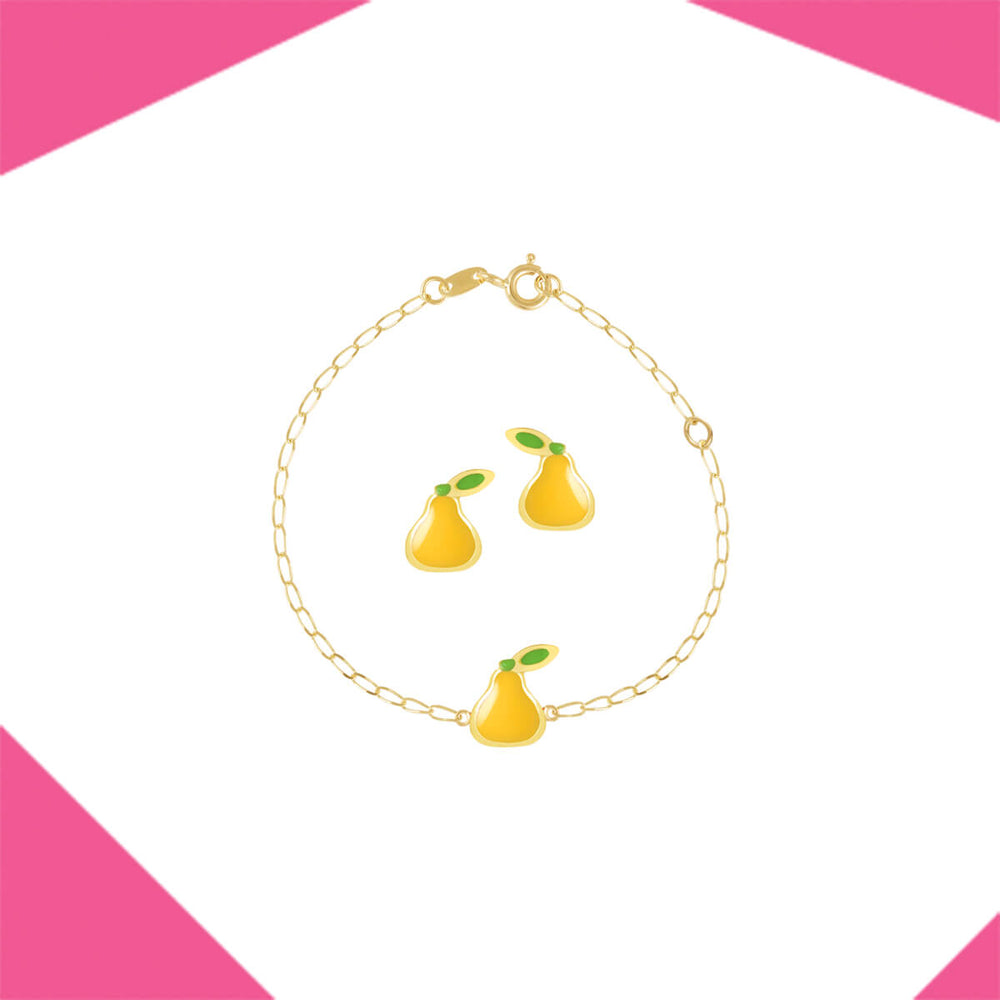 THE PERFECT PEAR GOLD EARRING AND BRACELET SET FOR BABY GIRLS