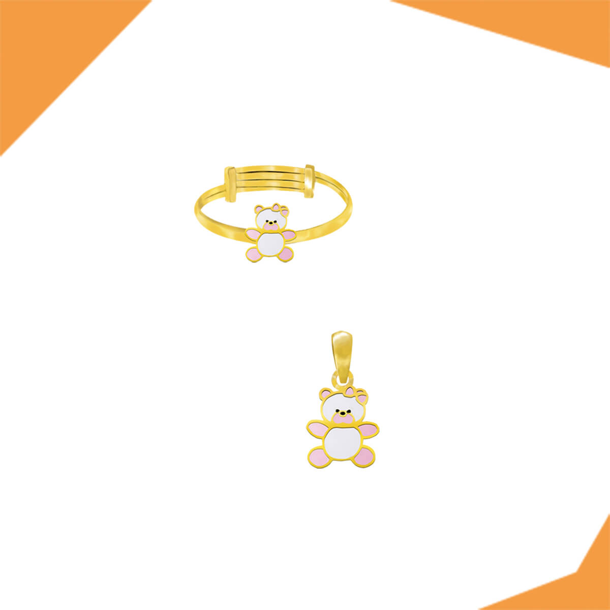HUSH HUSH LITTLE BEAR 2  GOLD PENDANT AND RING SET FOR BABY GIRLS