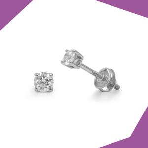 ROUND DIAMOND AND GOLD EARRING (WHITE GOLD) FOR BABY GIRL