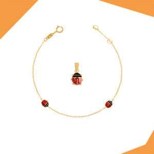 LITTLE LADY BUG GOLD PENDANT AND BRACELET SET FOR BABY GIRLS