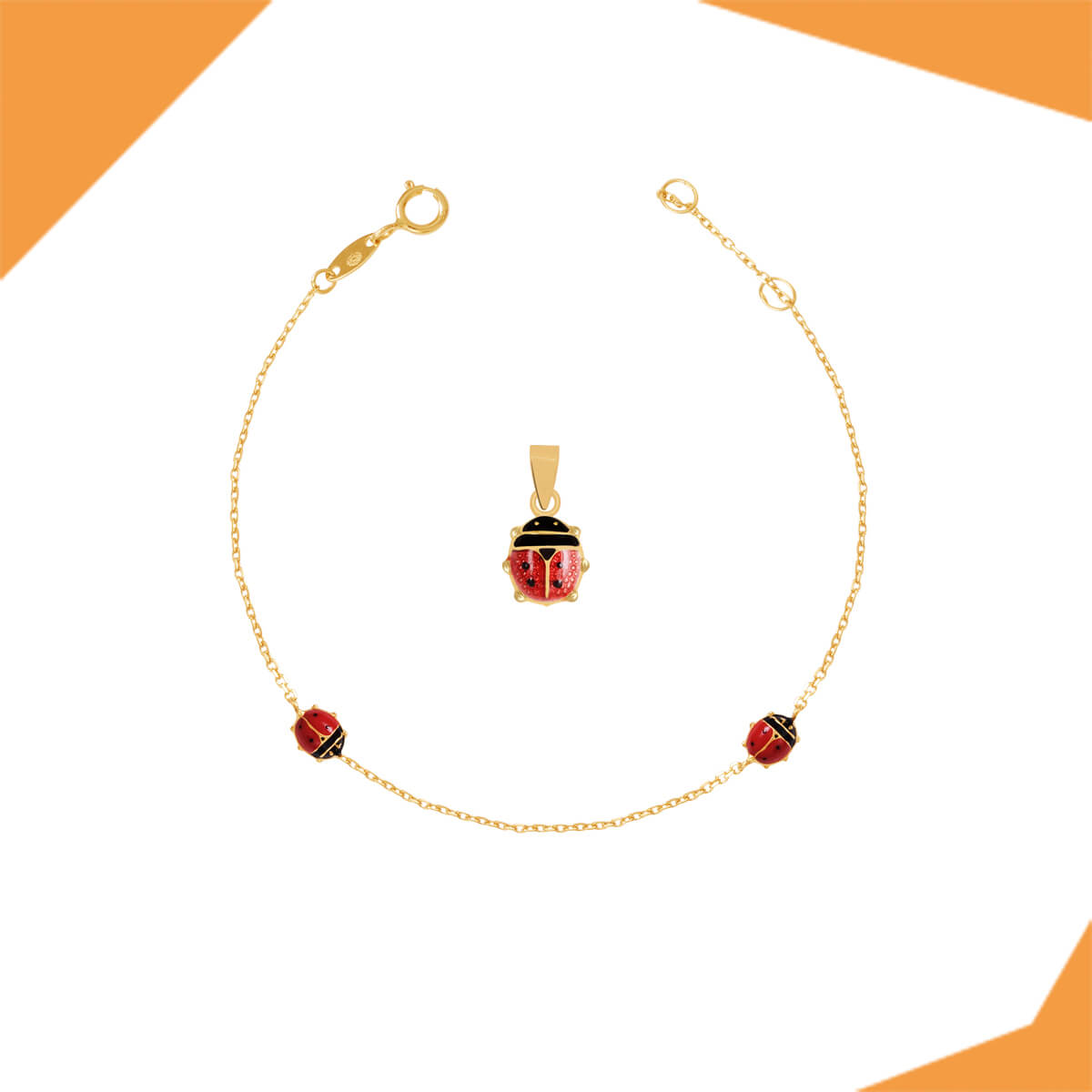 LITTLE LADY BUG GOLD PENDANT AND BRACELET SET FOR BABY GIRLS