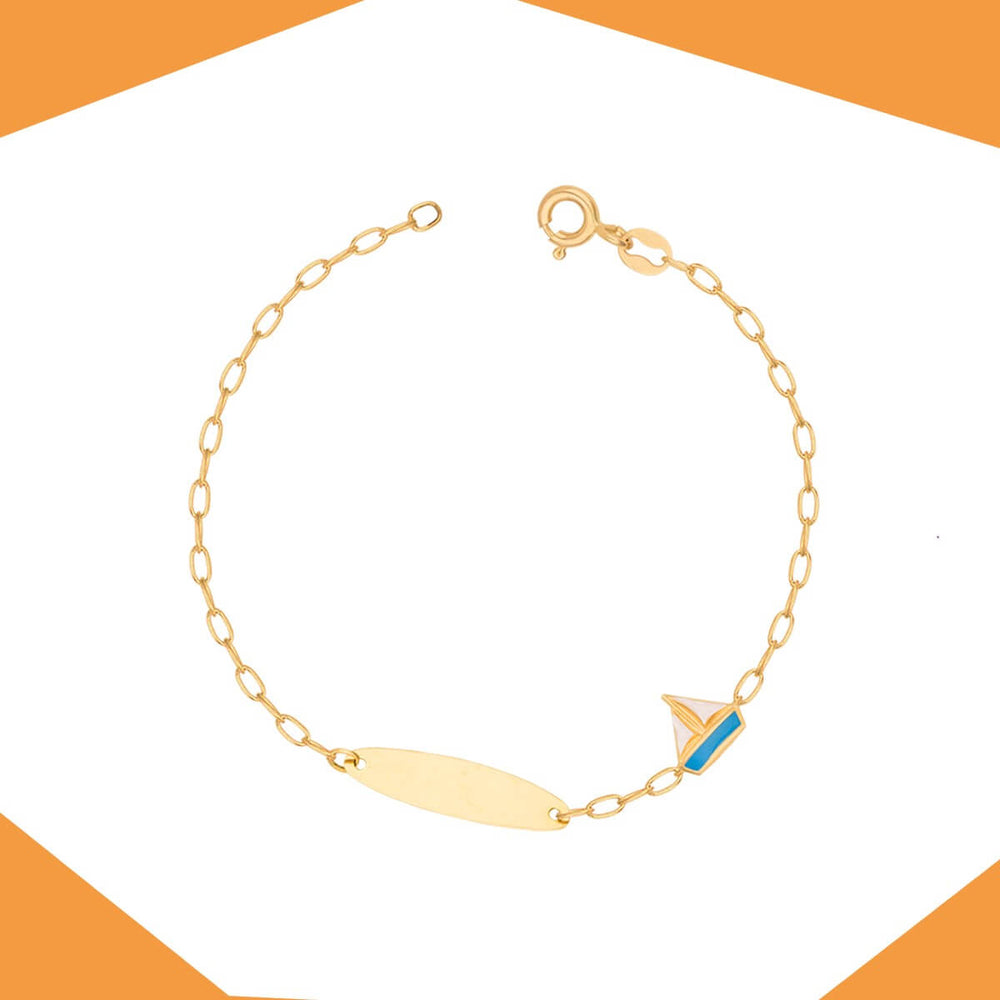 BLUE AND WHITE YACHT GOLD BRACELET (PERSONALISED ON PLAQUE) FOR BABY BOY