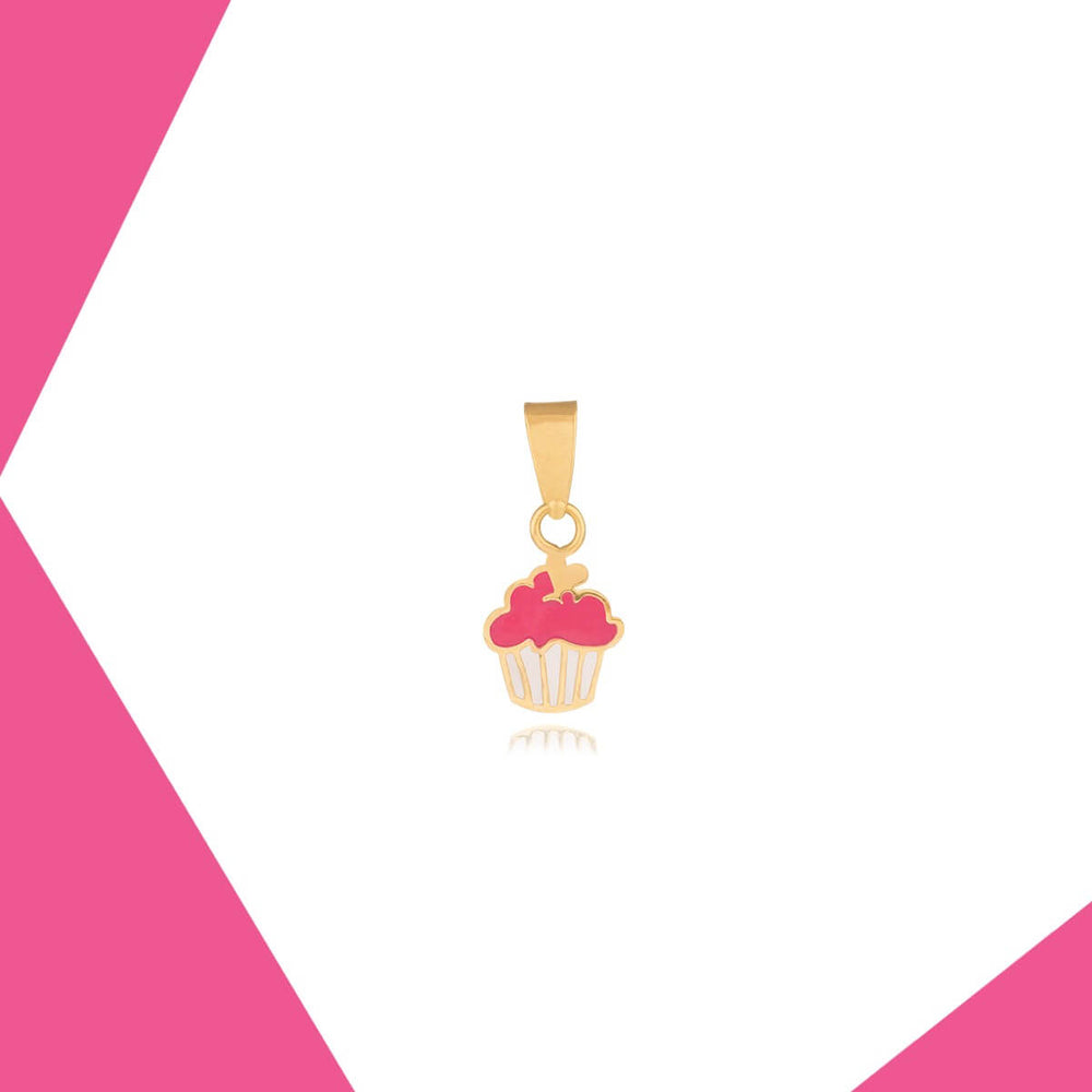 CUPCAKE LOVE GOLD  PENDANT (RASPBERRY) FOR BABY GIRL