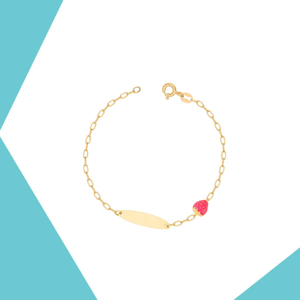 FUSHIA STRAWBERRY GOLD BRACELET (PERSONALISED ON PLAQUE) FOR BABY SISTER