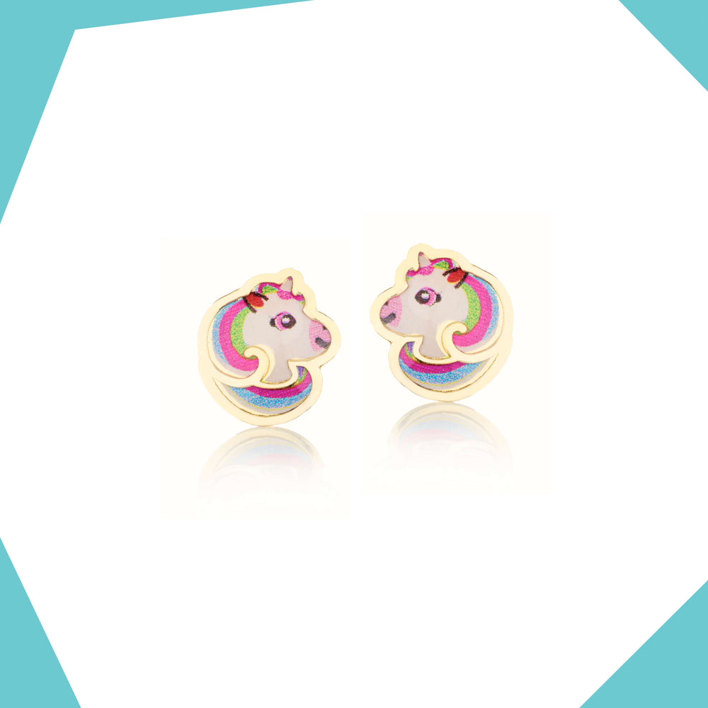 Rainbow Unicorn 9kt Gold Earrings For Girls