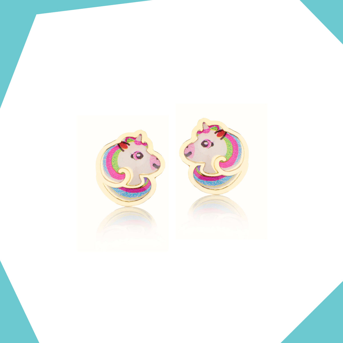 Rainbow Unicorn 9kt Gold Earrings For Girls
