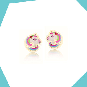 Rainbow Unicorn 9kt Gold Earrings For Girls