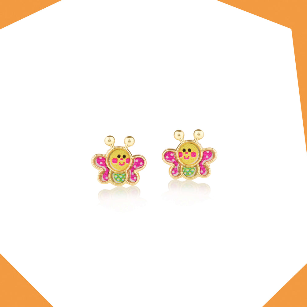 Polka Dot Lady Bug (Pink Wings) 9kt Gold Earrings For Girls