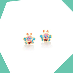 Polka Dot Lady Bug (Blue Wings) 9kt Gold Earrings For Girls