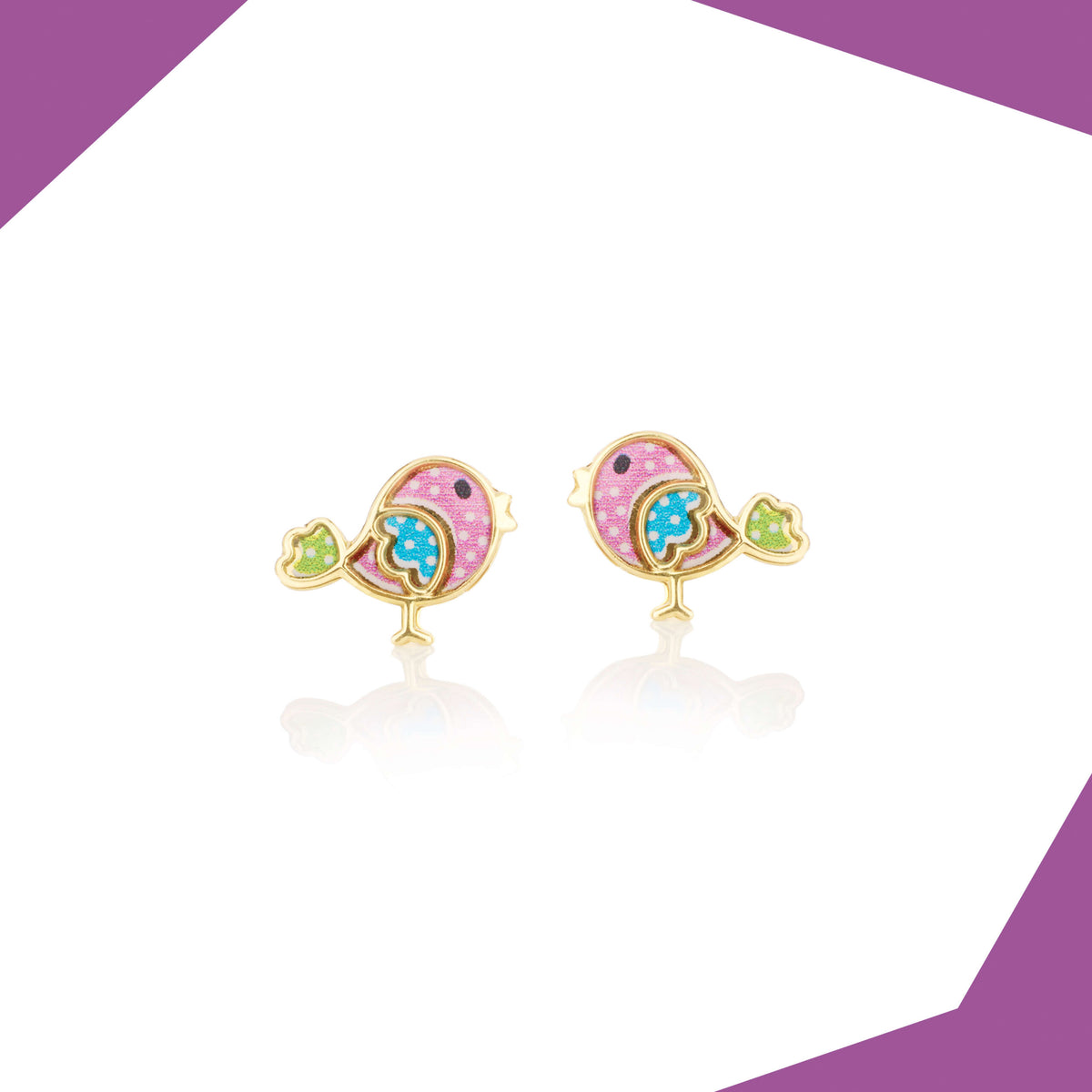 Polka Dotted Birdie 9kt Gold Earrings For Girls