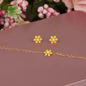 SUNNY FLOWERS GOLD EARRING AND BRACELET SET FOR BABY GIRLS