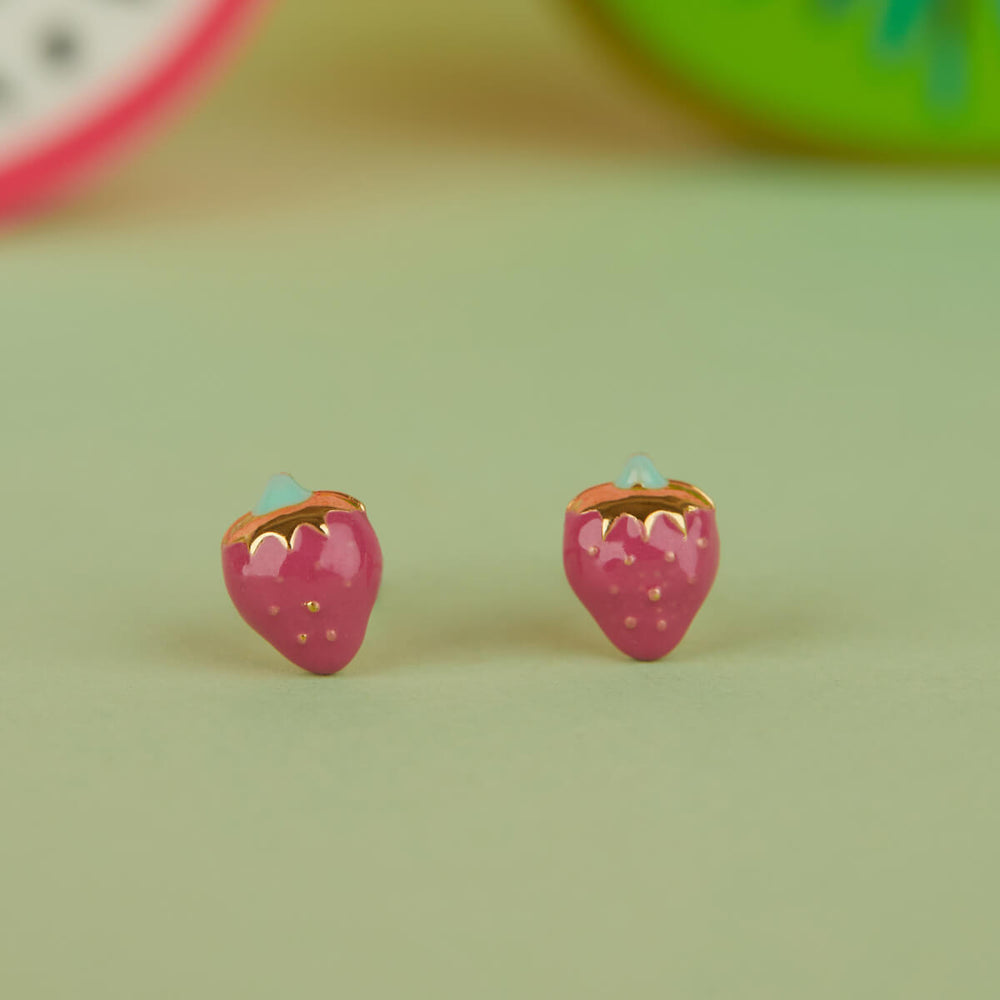FUSHIA STRAWBERRY GOLD EARRINGS FOR BABY GIRL