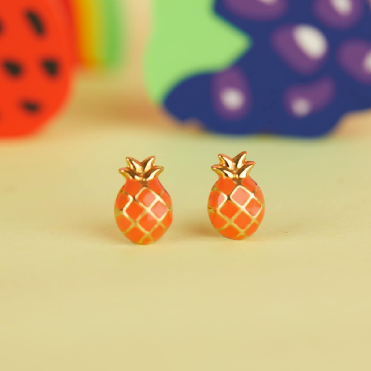 PINA PINEAPPLES (ORANGE) GOLD EARRINGS FOR BABY GIRL