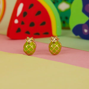 PINA PINEAPPLES (GREEN) GOLD EARRINGS FOR BABY GIRL