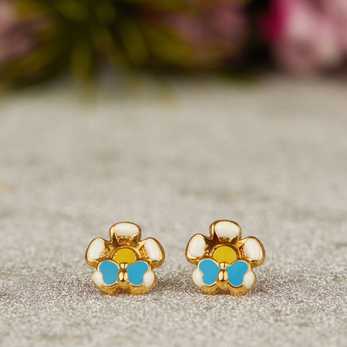 BUTTERFLY ON FLOWER GOLD EARRINGS FOR BABY GIRL