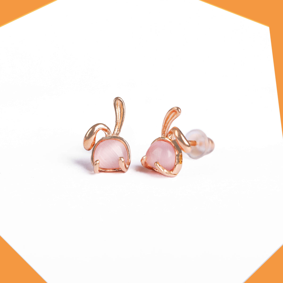 Pink Quartz Bunny Gold Plated Earrings For Girls