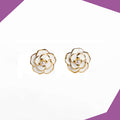 White Rose With Pearl Gold Plated Earrings For Girls