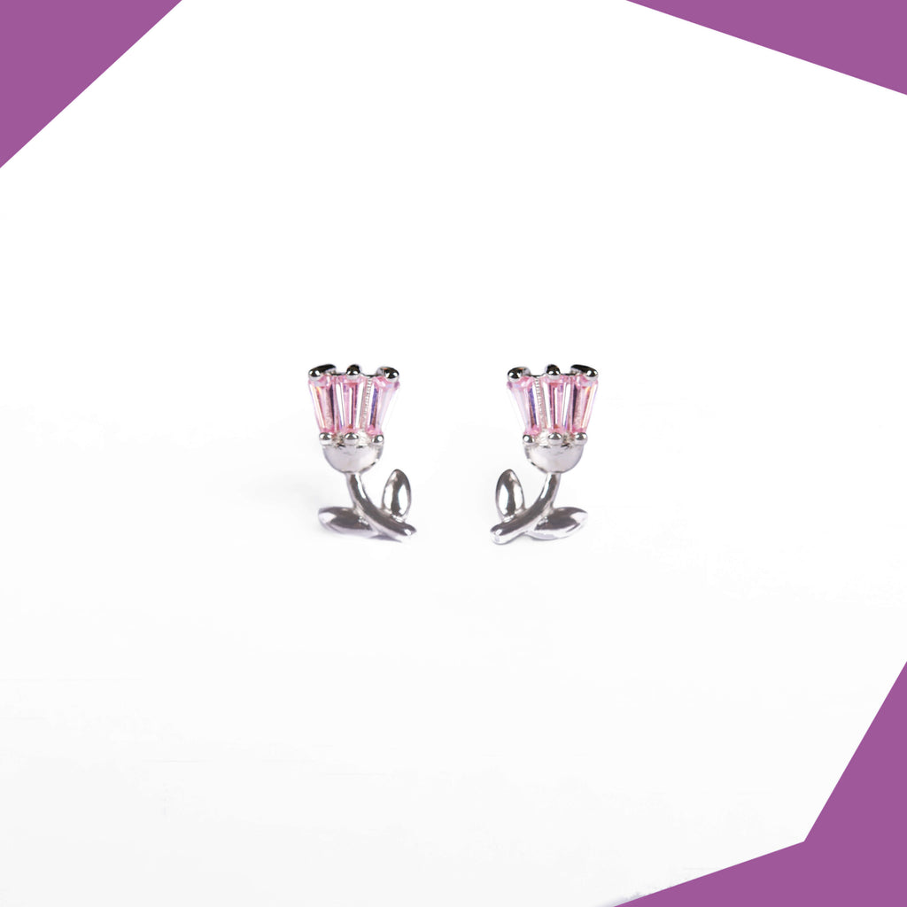 Crystal Tulip Gold Plated Earrings For Girls (WG)