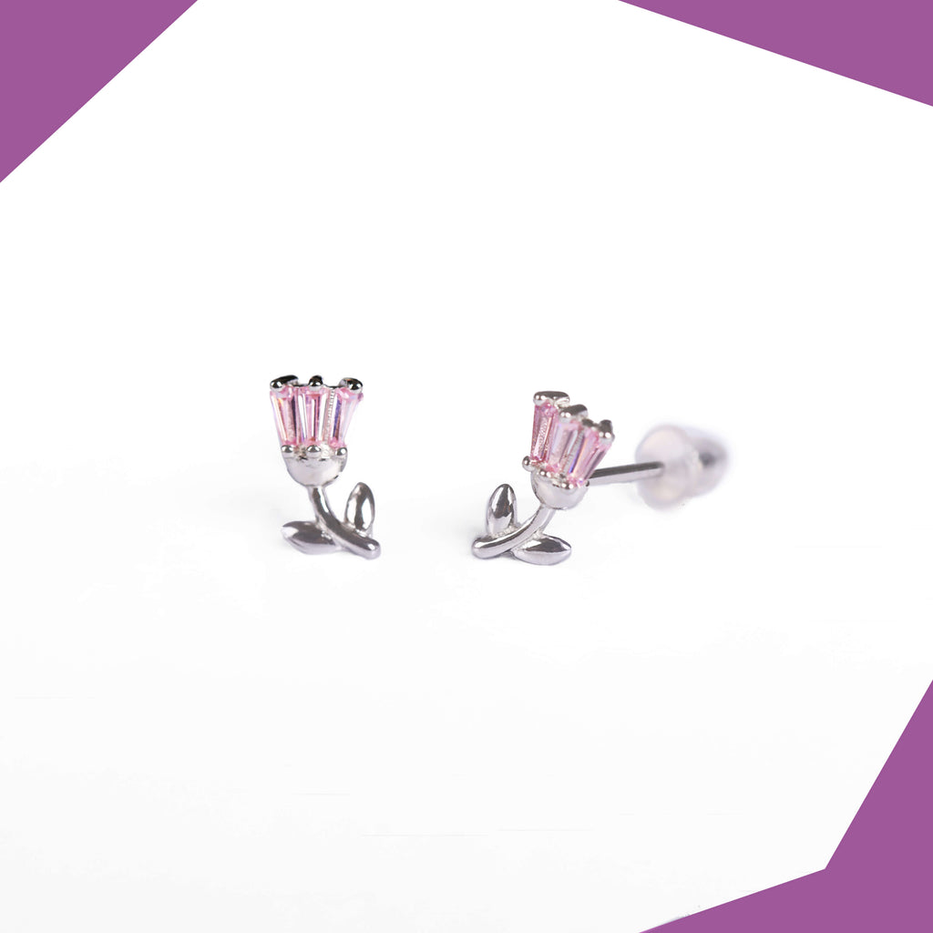 Crystal Tulip Gold Plated Earrings For Girls (WG)