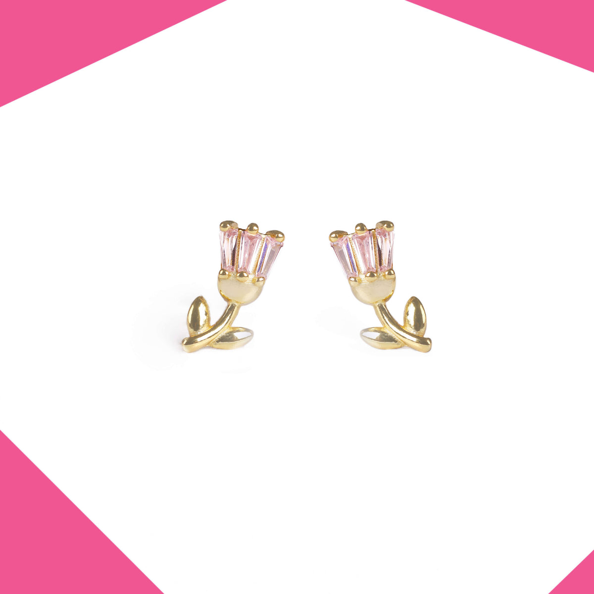 Crystal Tulip Gold Plated Earrings For Girls (YG)