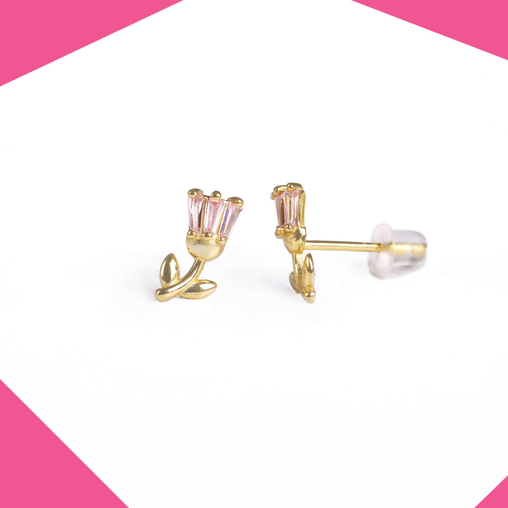 Crystal Tulip Gold Plated Earrings For Girls (YG)