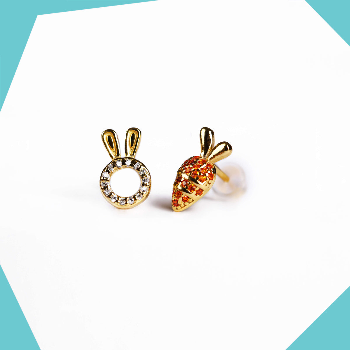 A Bunny & his Carrot Gold Plated Earrings For Girls (YG)