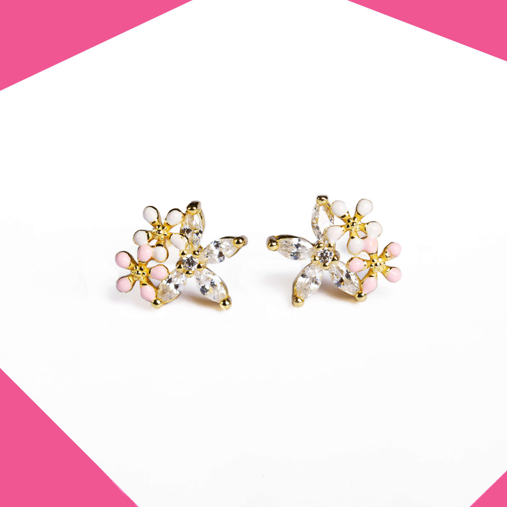 The Three Flower Gold Plated Earrings For Girls