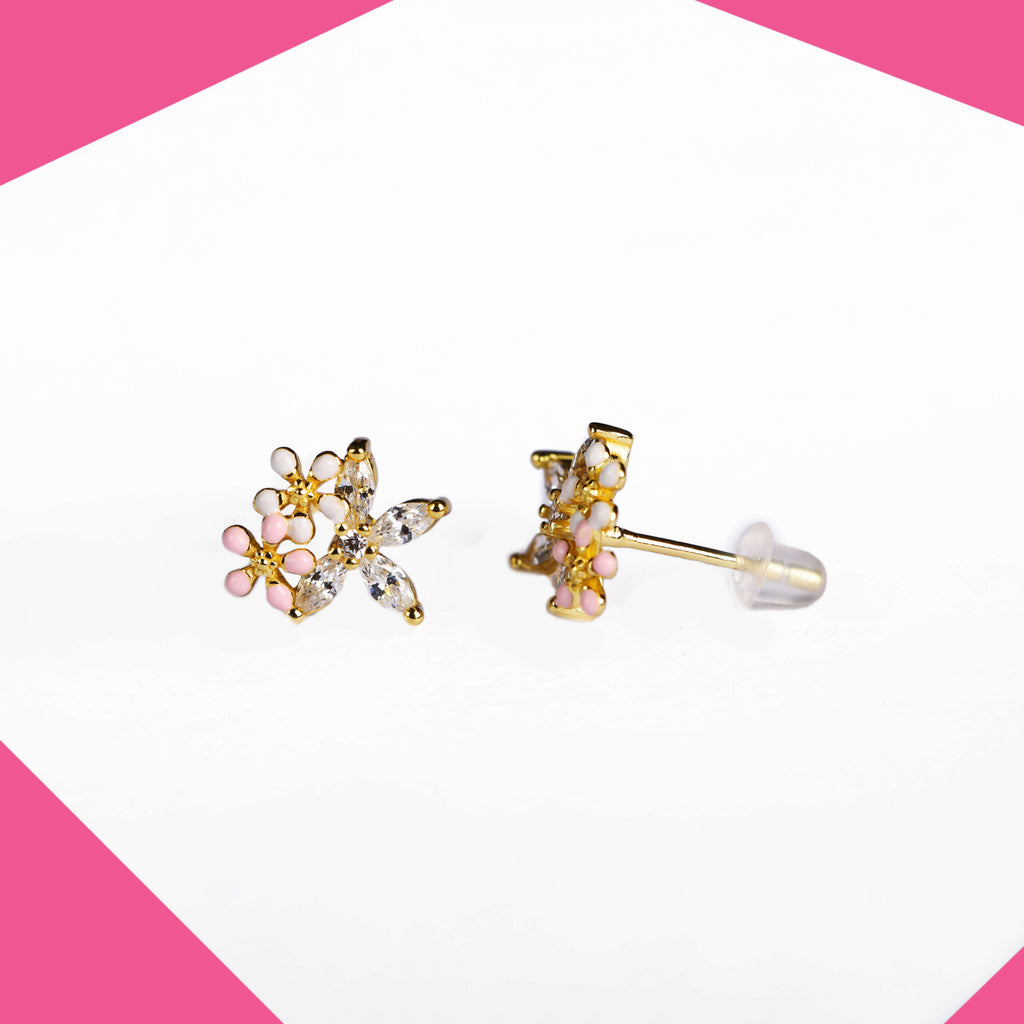 The Three Flower Gold Plated Earrings For Girls