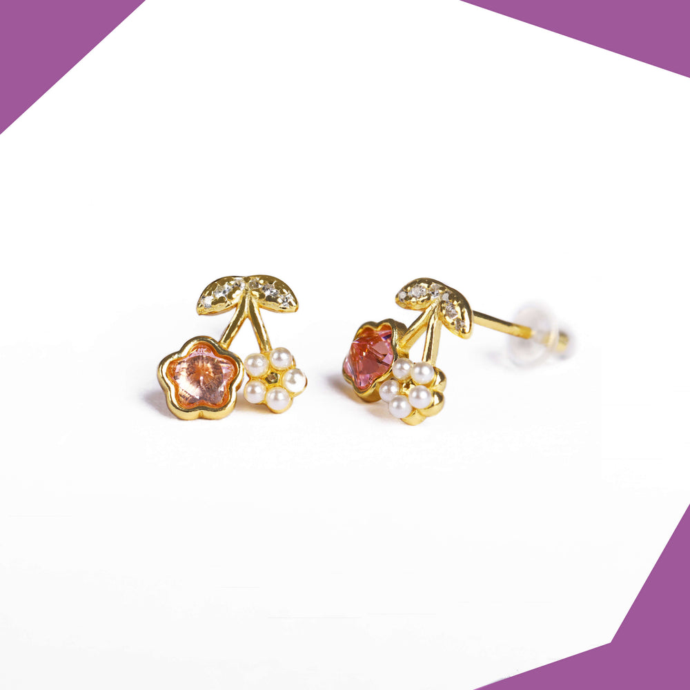 Cherry Flower Gold Plated Earrings For Girls (WG)