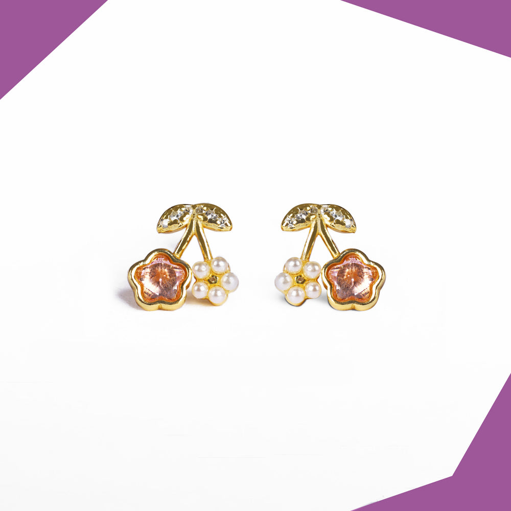 Cherry Flower Gold Plated Earrings For Girls (WG)