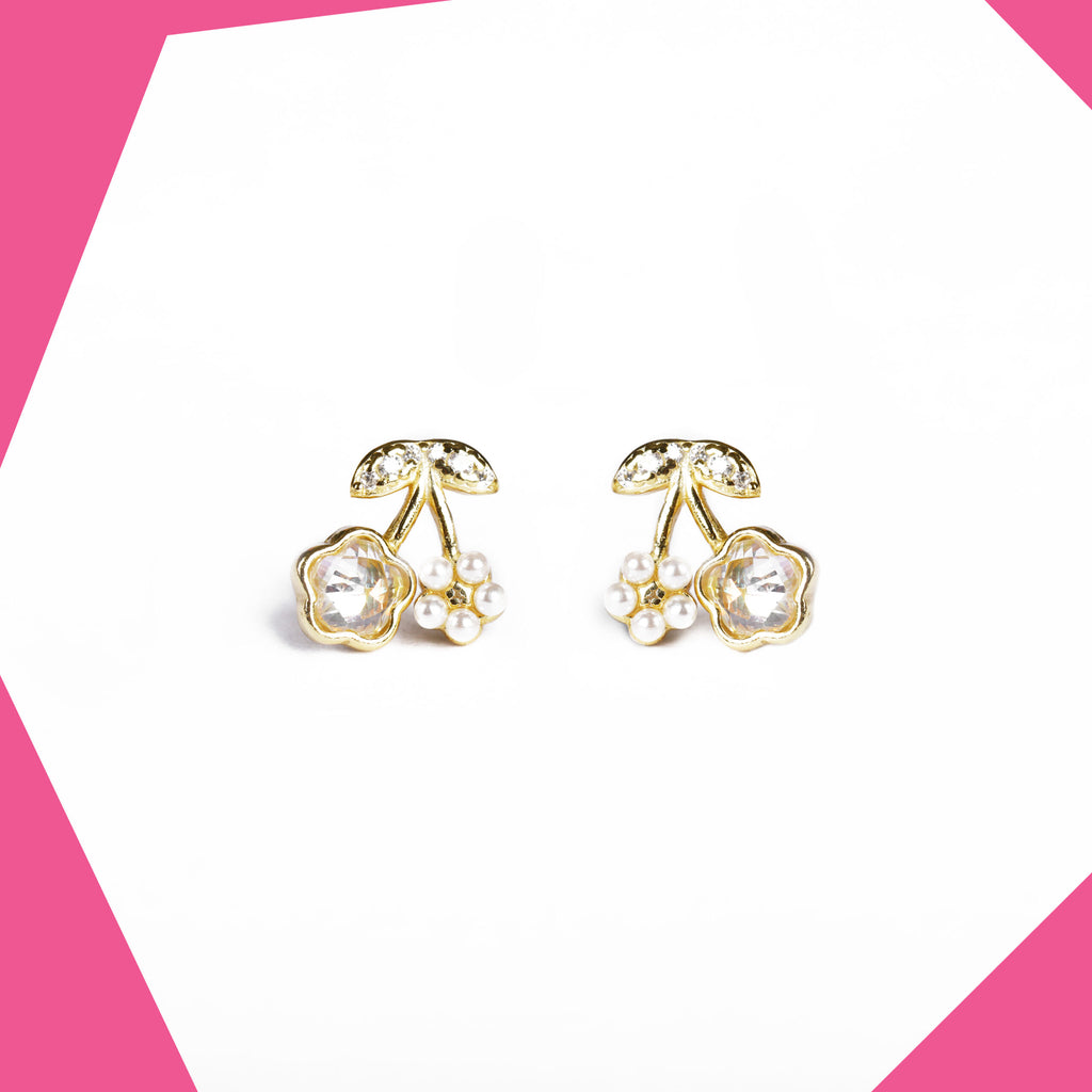 Cherry Flower Gold Plated Earrings For Girls (YG)