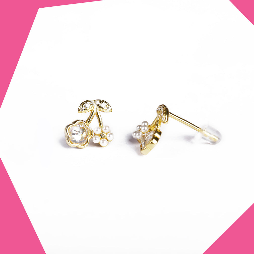 Cherry Flower Gold Plated Earrings For Girls (YG)