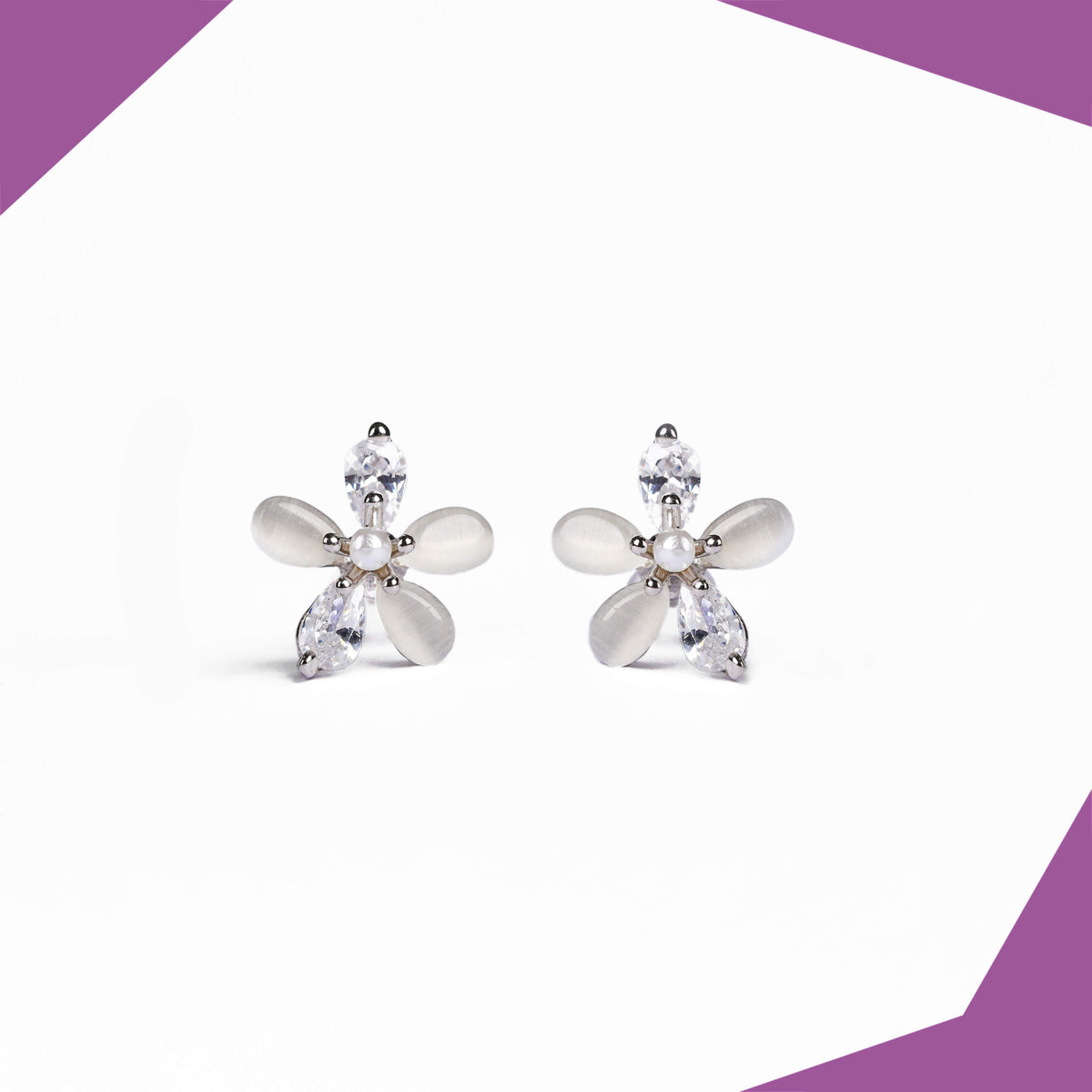 Five Petal Flower with Crystal Gold Plated Earrings For Girls (YG)