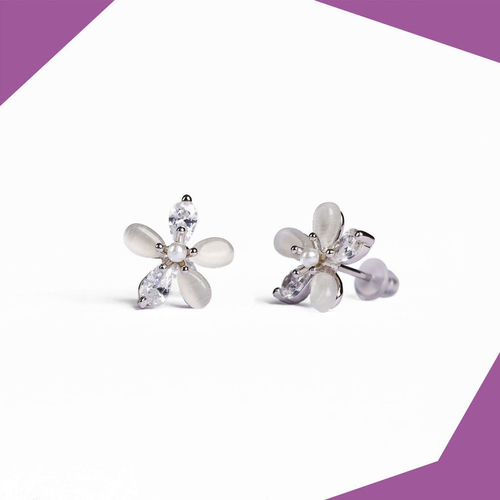 Five Petal Flower with Crystal Gold Plated Earrings For Girls (YG)