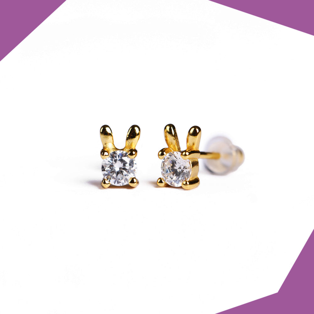 Crystal Bunny Studs Gold Plated Earrings For Girls