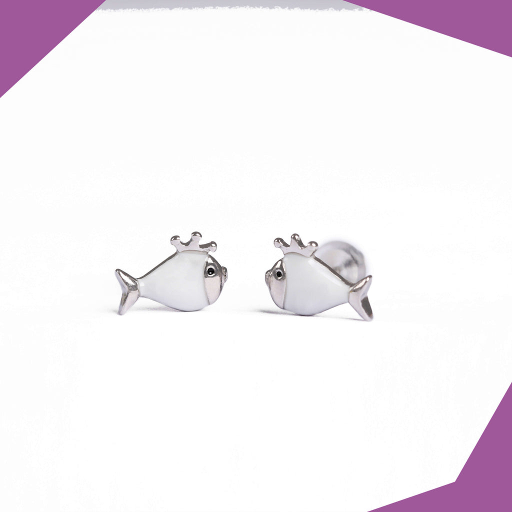 A Fish with a Crown Gold Plated Earrings For Girls (WG)