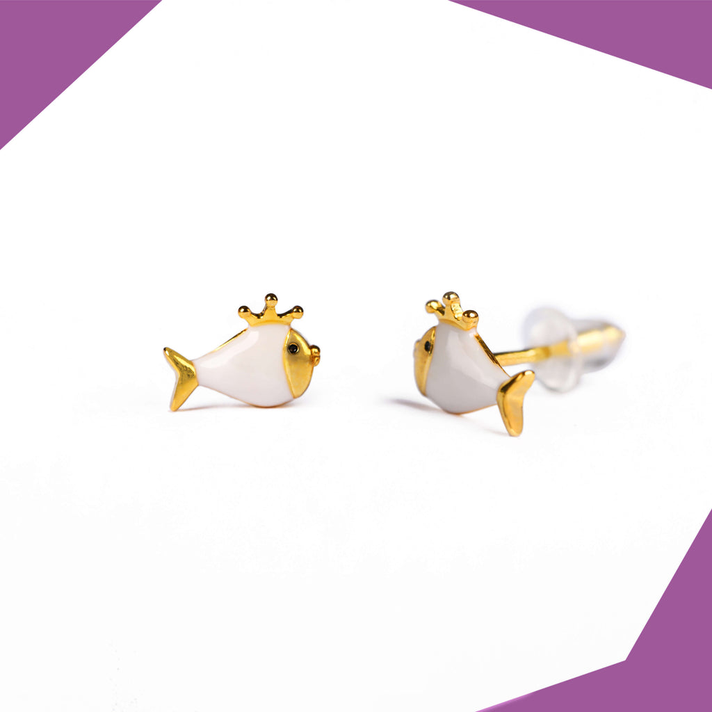A Fish with a Crown Gold Plated Earrings For Girls (YG)