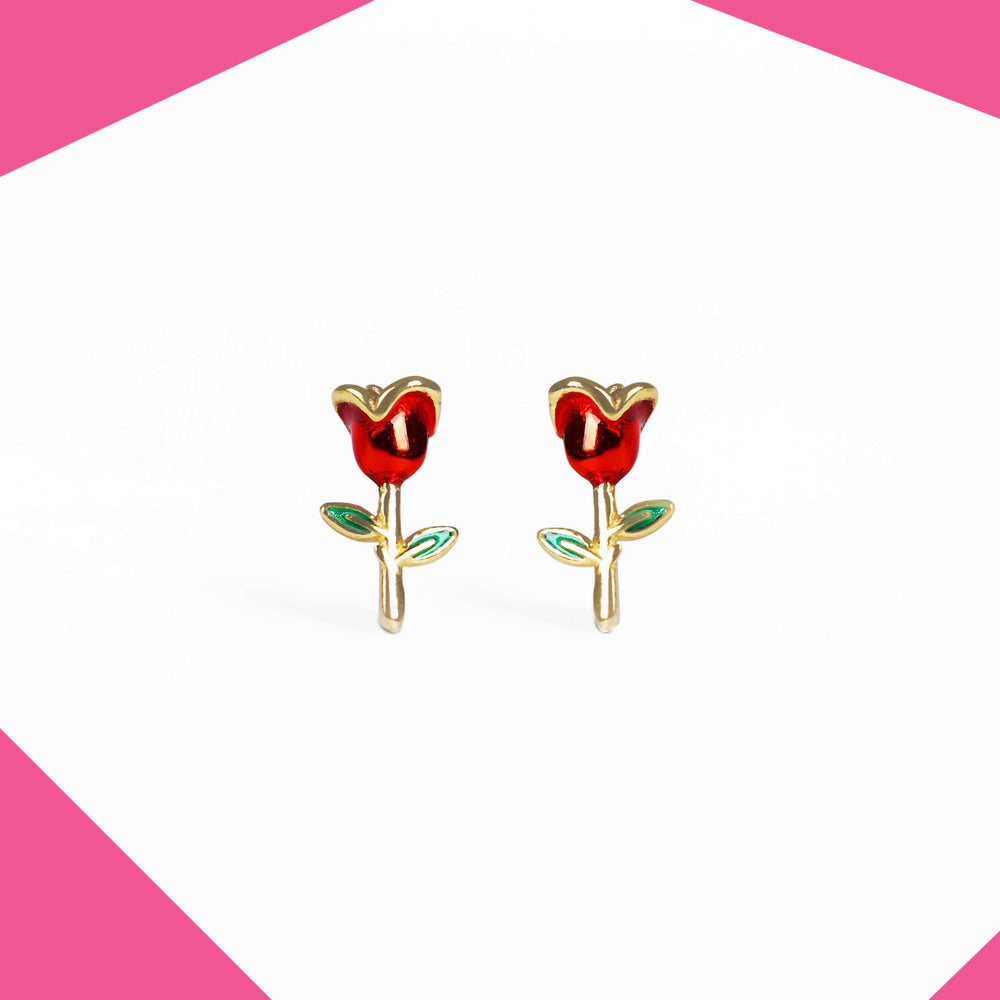 Red Rose Gold Plated Earrings For Girls