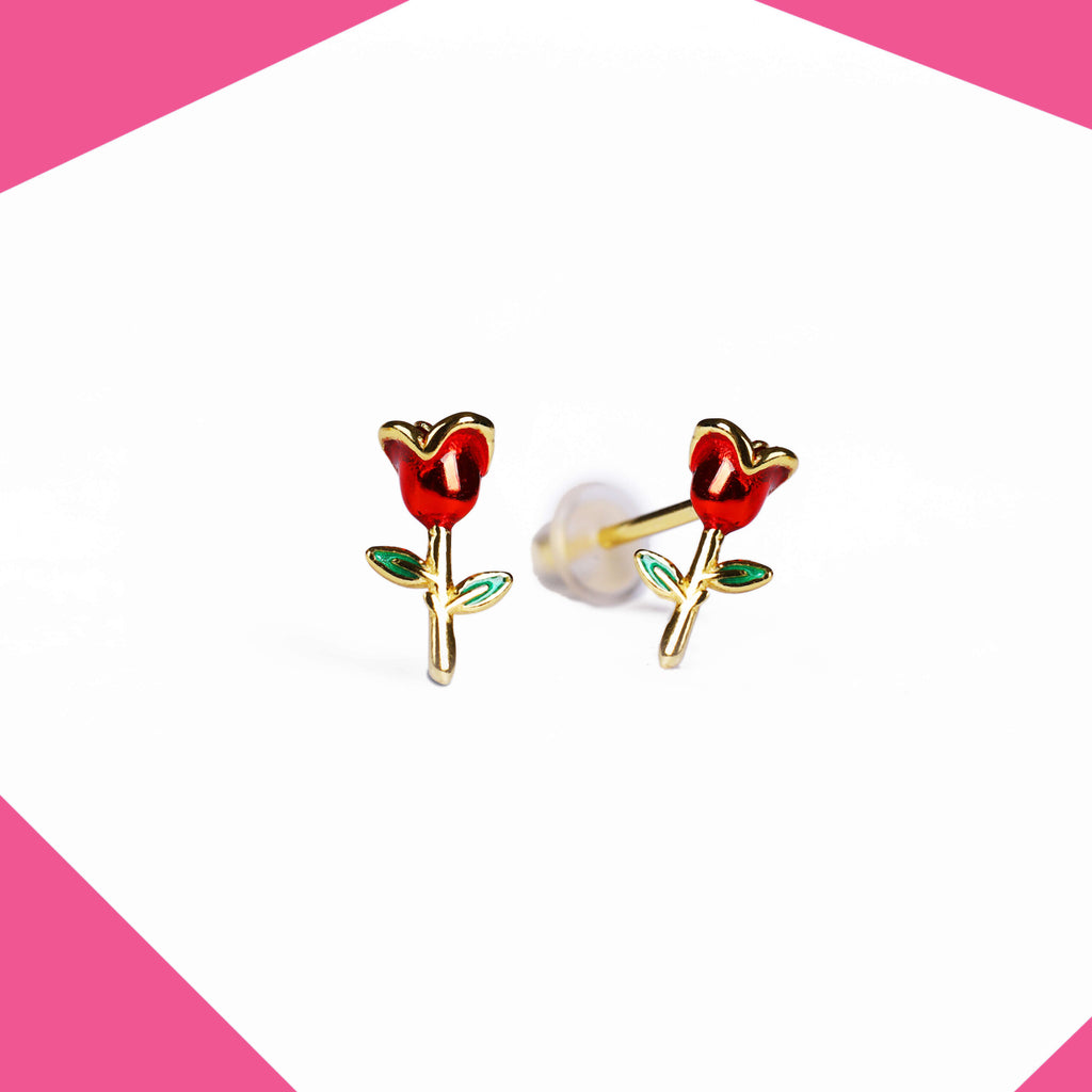 Red Rose Gold Plated Earrings For Girls