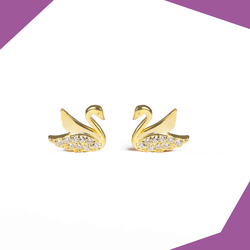 Studded Swan Gold Plated Earrings For Girls