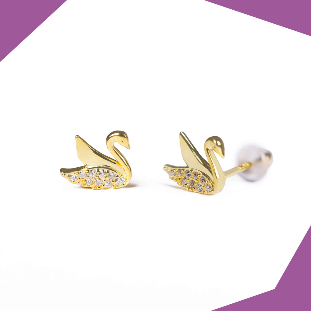 Studded Swan Gold Plated Earrings For Girls