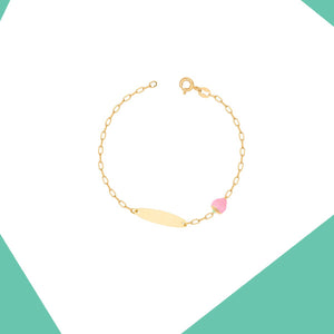 ICED PINK STRAWBERRY (PERSONALISED ON PLAQUE) GOLD BRACELET FOR BABY SISTER
