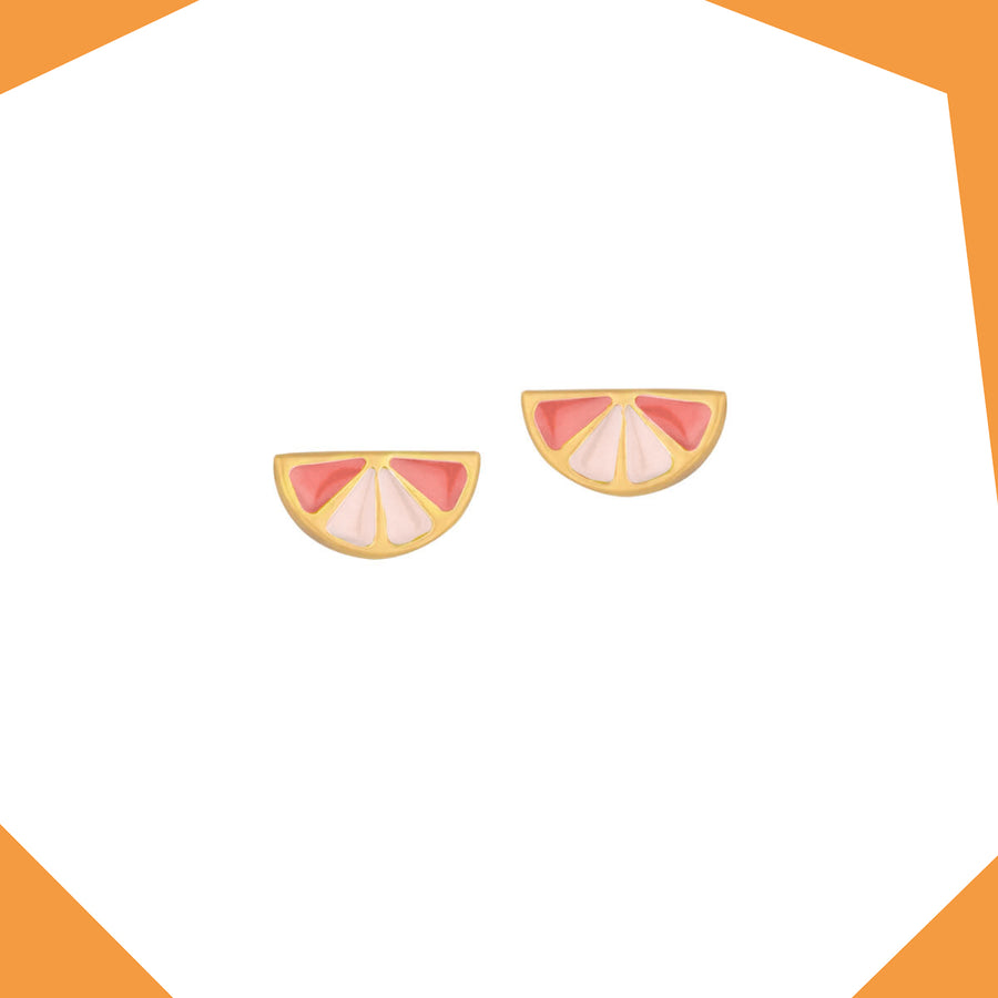 CITRUS WEDGE (PINK & WHITE) GOLD EARRINGS FOR BABY GIRL
