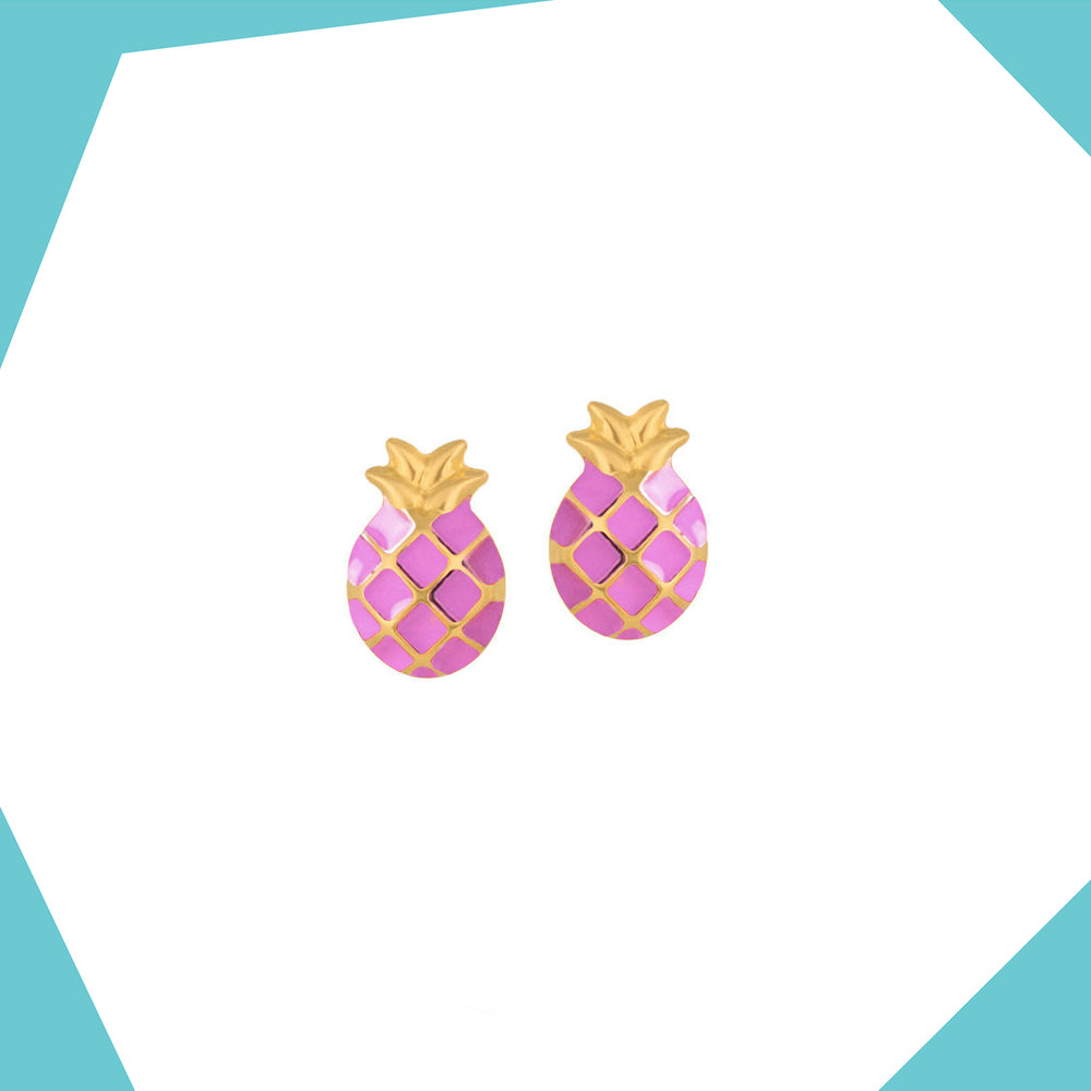 PINA PINEAPPLES (PINK) GOLD EARRINGS FOR BABY GIRL