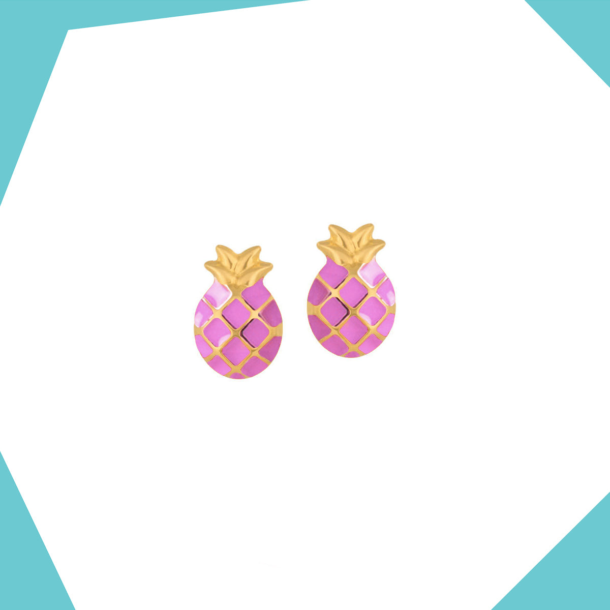 PINA PINEAPPLES (PINK) GOLD EARRINGS FOR BABY GIRL