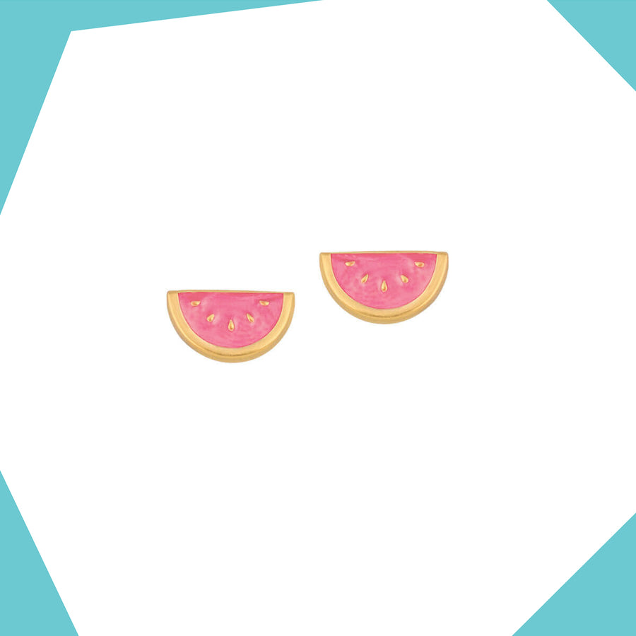 WATERMELON WEDGE GOLD EARRINGS FOR BABY GIRL (PINK)
